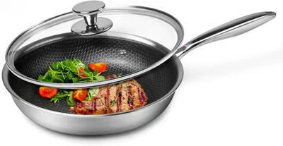 Produktbild von Bratpfanne 28cm mit Deckel, Edelstahl Wabenbeschichtung, Pfanne Induktion, Pfoa Frei, Silber