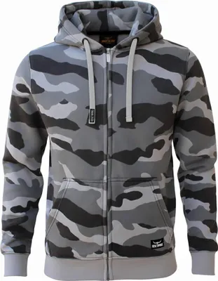 Produktbild von ROCK-IT Apparel Kapuzenjacke Herren, Camouflage Sweatjacke, Männer Zipper, S-5XL, Reißverschluss, Fleece-Innenseite, weicher Stoff, Camo Grau S