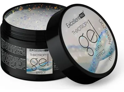 Obrázek produktu pro Excellent PRO | Thixotropie Gel Milky Hexagon 50g - samonivelační - třpytivý - dlouhotrvající - na zdobení nehtů