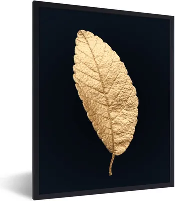 Produktbild von MuchoWow® Gerahmtes Poster Schwarz und Gold - Blätter - Schwarz - Pflanzen - Luxus 60x80 cm - Poster mit Schwarzem Bilderrahmen Wandposter Rahmen Foto Bilder - Premium - Wanddeko Wohnzimmer