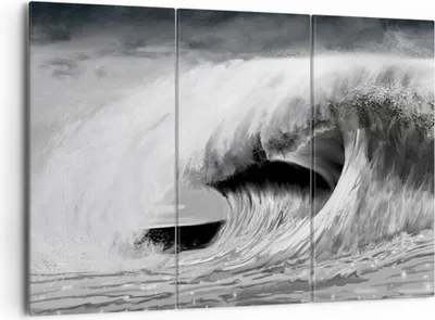 Produktbild von Bild auf Leinwand - Leinwandbild - 3 Teile - Welle Zeichnung Schwarzweiß - 165x110cm - Wand Bild - Wanddeko - Wandbilder - Leinwanddruck - Bilder - Wanddekoration - Leinwand bilder - CE165x110-4264