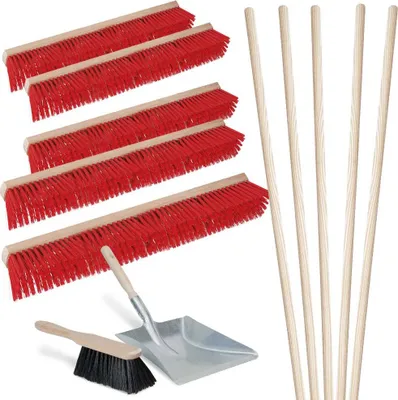 Produktbild von BRB 12-teiliges Besen-Set, 5X Straßenbesen 1.000 mm, Handfeger, Kehrschaufel