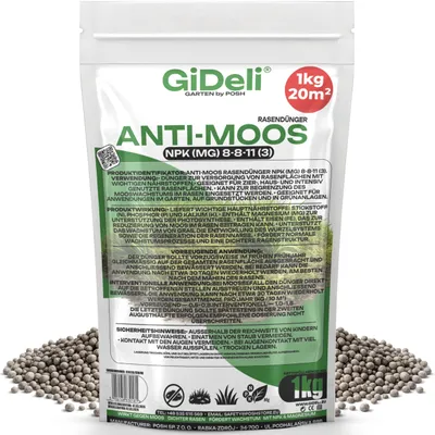 Obrázok produktu pre Hnojivo Anti-Moos, 1 kg, NPK 8-8-11, vhodné na jar, obsahuje železo a magnézium, pre záhradu, značka GiDeli