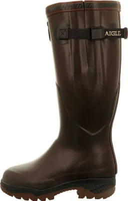 A single brown Aigle Parcours Iso 2 boot shown from the side against a white background.