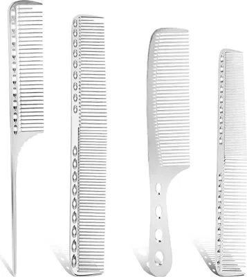 Produktbild von Aluminium Metall Haarkamm Set, Professioneller Friseur Präzisionskamm, Antistatischer Barbier Haarstyling Salon