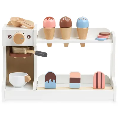 Image de Kit de jeu glacier en bois avec machine à café et accessoires pour enfants
