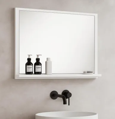 Immagine prodotto di Specchio da bagno Oliver 60 x 12 x 50 cm - Bianco - Specchio con cornice in legno e planchet