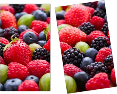 Produktbild von Spritzschutz Herdabdeckplatte Schneidebrett aus Glas Beerenmischung und Trauben 2-Teilig (60x52cm)