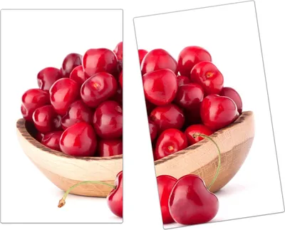 Produktbild von Spritzschutz Herdabdeckplatte Schneidebrett aus Glas Kirschen in Holzschale 2-Teilig (60x52cm)