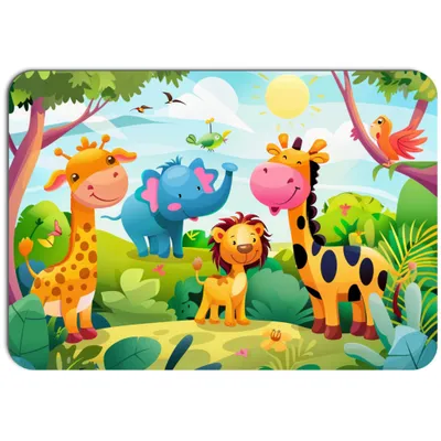 Zdjęcie produktu dla Podkładka dla dzieci z bezpośrednim nadrukiem 43 x 30 cm, motywy dziecięce, podkładka Trwała, zmywalna, bezpieczna dla zdrowia, safari