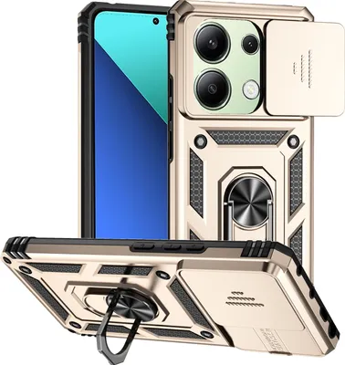 Obrázek produktu pro Pouzdro pro Xiaomi Redmi Note 13 Pro 4G dvouvrstvé pouzdro s posuvným krytem kamery a prstencovým stojánkem Zlato