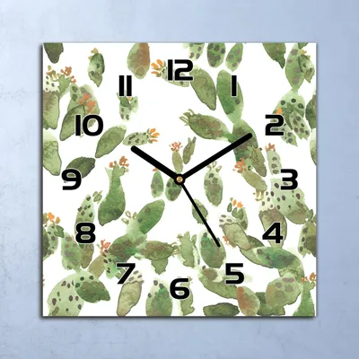 Produktbild von Wanduhr Echt-Glas-Küchenuhr Bunte Kakteen Quarz Lautlos 30x30 Deko Bilder