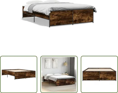 Produktbild von The Living Store Bettgestell Räuchereiche 135x190 cm Holzwerkstoff und Metall