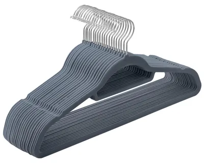 Obrázok produktu pre SONGMICS vešiaky na oblečenie, zamatové, sada 20 kusov, protišmykové, s malou tyčkou na kravaty, otočný háčik o 360°, hrúbka 0,6 cm, úsporné rozmery, dĺžka 43,5 cm, vhodné na kabáty, nohavice, farba: strieborná/svetlosivá, model CRF20VX