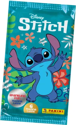A sealed packet of Disney Stitch trading cards.