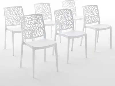 Immagine prodotto di set di 6 sedie impilabili in polipropilene con fibre di vetro per uso esterno e giardino, bar e ristorante, cucina design moderno - ANNA - Bianco
