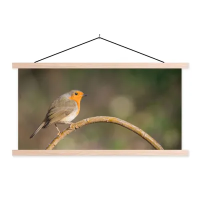 Produktbild von MuchoWow® Textilposter Rotkehlchen - Vogel - Natur 60x30 cm mit holzfarbenen Rahmen - Dekoration