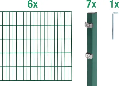 Produktbild von Alberts Doppelstabmatten Zaun, Höhe 100 cm, Länge 12 m, Zaun-Komplettset zum Einbetonieren, grün, Pfosten 60x40 mm