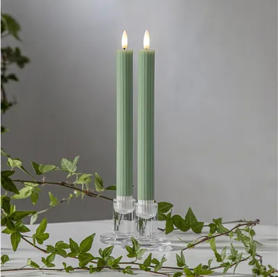 Zdjęcie produktu dla Zestaw 2x świeca Led woskowa obiadowa FLAMME STRIPE zielona 25cm