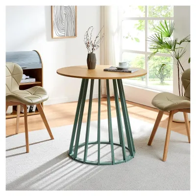 Produktbild von Esstisch Lensuu 76 x Ø80 cm Küchentisch für 2 Personen Esszimmertisch mit Holzgestell Wohnzimmertisch Bistrotisch rund Pastellgrün/Eicheoptik