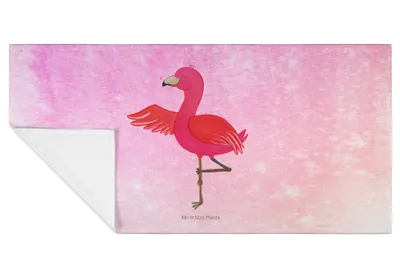 Produktbild von Mr. & Mrs. Panda Handtuch Flamingo Yoga - Aquarell Pink - Geschenk, Namaste, frottierhandtuch, Rosa, Flauschtuch, Händehandtuch, 100x50, Entspannung, Entspannt, Urlaub