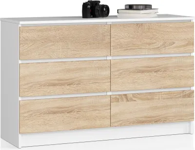 Produktbild von Akord Sideboard 6 Schubladen Weiß/Sonoma-Eiche 120X40X77 Cm