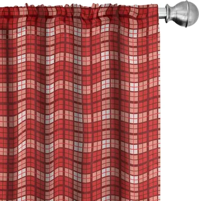 Produktbild von ABAKUHAUS Plaid Vorhänge, Gardinen, Tartan-Muster mit Gitter-Art-Weinlese-Streifen und Quadrat-geometrischem Design, 2 Stück 75 x 225 cm, Vermilion Weiß