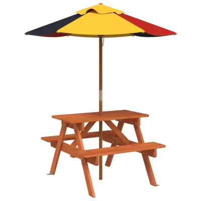 Image de Table de pique-nique pour 4 enfants avec parasol bois de sapin
