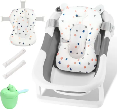 Produktbild von Hengda Baby Badewanne Faltbar mit Thermometer und Badekissen - Faltbare Badewanne Baby 60.5 cm - Grau