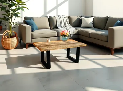 Produktbild von Couchtisch gerade Kanten 100×55 cm Mangoholz rough massiv U-Gestell schwarz NADIA