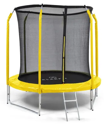 Zdjęcie produktu dla Trampolina dla dzieci Klarfit indoor/outdoor, mała trampolina dla dzieci, trampolina dla dzieci antypoślizgowa, trampolina z drabinką, osłoną krawędzi i siatką zabezpieczającą, trampolina odporna na promieniowanie UV, mała, 250 cm