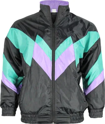 Produktbild von Foxxeo Herren 80er Jahre Kostüm Trainingsjacke Retro Schwarz Lila Grün – Karneval Fasching Mottoparty Festival Outfit S bis 4XL, Größe:XL