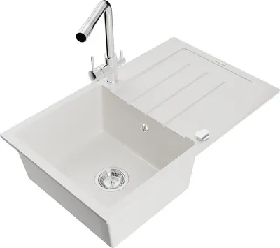 Produktbild von Mexen Bruno 1 Becken-Granitspüle mit Abtropffläche und Mischbatterie Duero, Weiß - 6513-20-671600-00