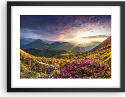 Produktbild von Gerahmtes Poster - Schwarzer Rahmen - Gebirge Wiese Landschaft Wald - 40x30 cm - Wand Bild - Wanddeko - Wandbilder - Wandposter - Bilderrahmen - Bilder - Kunstdruck - Wandbild - P2BAA40x30-3152
