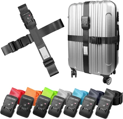 Image de Sangle de bagage avec cadenas, TSA, en nylon, réglable, noire, pour les voyages
