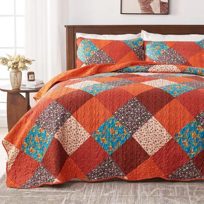 Produktbild von Bettbezug 220x240 - Gefüllt mit Mikrofaser - Patchwork-Design - Kissenbezug enthalten - Sofabezug - Geeignet für alle Jahreszeiten - Bettbezug