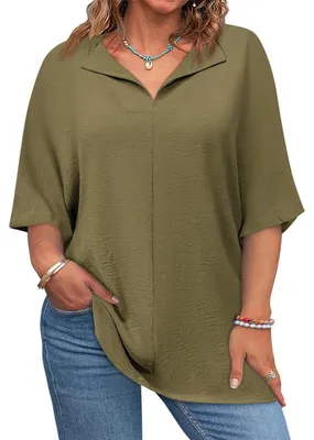 Produktbild von T-Shirt mit V-Ausschnitt, geeignet für Damen mit Übergröße, lockere Passform