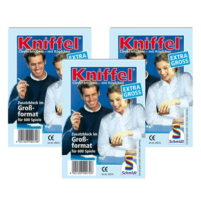 Image de Schmidt Spiele Großer Kniffelblock 3er Set, jeu familial, jeu de société, bloc supplémentaire, 2 à 8 joueurs, 3 x 600 jeux