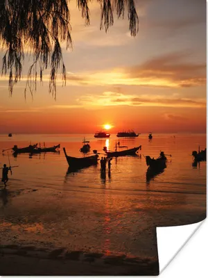 Produktbild von MuchoWow® Poster Silhouette Sairee Strand auf Koh Tao in Thailand 120x160 cm - Wandbilder