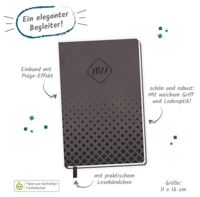 Zdjęcie produktu dla TRÖTSCH – kalendarz kieszonkowy A6 Soft Touch, kolor antracytowy, rok 2027