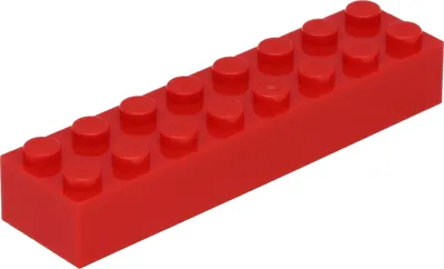A single red LEGO brick with 16 studs is shown against a white background.