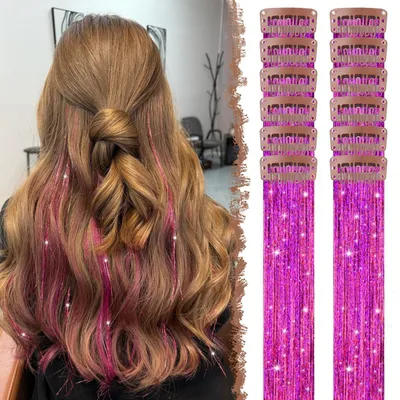 Obrázek produktu pro Lesklé vlasové vlákna, 12 kusů, růžové, 50 cm