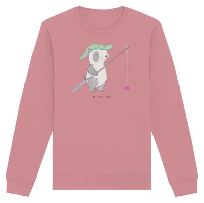 Produktbild von Mr. & Mrs. Panda Baumwoll Pullover Panda Angeln Größe S - Canyon Pink - Geschenk, Angler, Hobbyangler, Pulli, Sweater, Angelverein, gehen, Angelsport, Sweatshirt, Bio