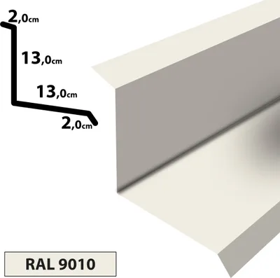 Produktbild von 1m Wandanschluss Wandblech I Dachblech pulverbeschichtetes 0,5 Zuschnitt 300mm (20x130x130x20) RAL-9010 Weiß