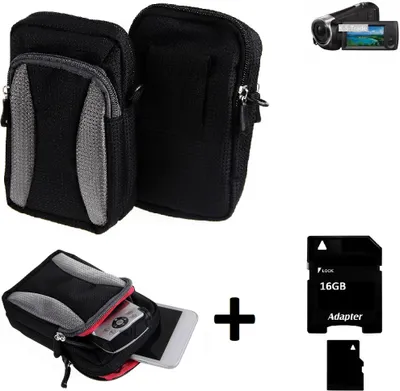 Produktbild von Kompatibel mit Sony HDR-CX 405 Gürtel Tasche Holster Umhänge Tasche Fototasche Schutz Hülle schwarz-grau + Extrafach K-S-Trade