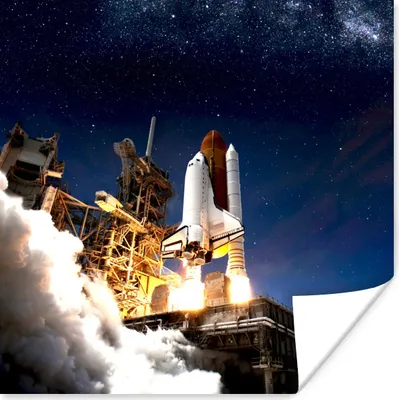 Produktbild von MuchoWow® Poster Rakete - Wolken - Weltraum 50x50 cm - Wohnzimmerdekoration
