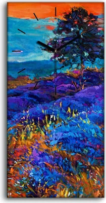 Produktbild von Wanduhr Leinwand Bild Uhr 30x60 Kunst Sonnenuntergang Lavendelfelder - schwarze Hände
