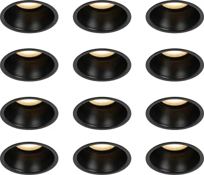 Produktbild von QAZQA - Modern Set mit 12 schwarzen Einbauleuchten GU10 50mm IP44 - Dept I Wohnzimmer I Schlafzimmer - Aluminium Rund - LED geeignet GU10