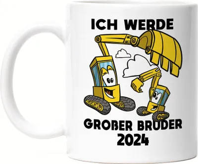 Produktbild von Ich Werde Großer Bruder 2024 Tasse Ankündigung Schwangerschaft Bruder Schwester Bagger Traktor Baustelle