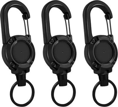 Produktbild von Ausziehbare Schlüsselkoord mit Karabiner und Schlüsselring - 3er Set, Schwarz